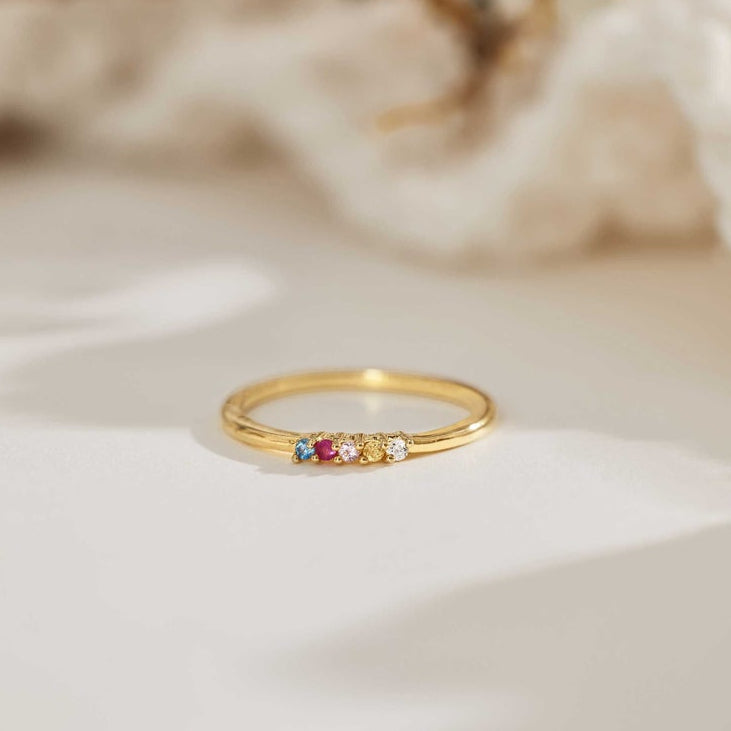 Personalised Dainty Birthstone Ring, Family Birthstone Ring, 18k Gold Daily Ring, Anniversary Gift, Gift for Mom, Mothers DayGift for Her