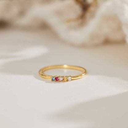 Personalised Dainty Birthstone Ring, Family Birthstone Ring, 18k Gold Daily Ring, Anniversary Gift, Gift for Mom, Mothers DayGift for Her