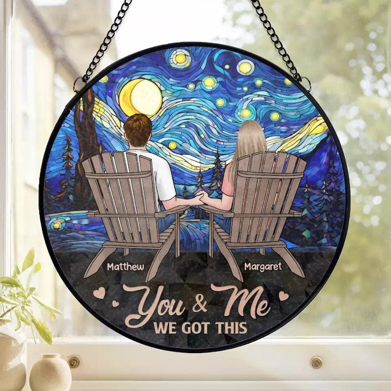Personalized Window Hanging Suncatcher Stained Glass, You & Me We Got This Custom Couple Wedding Anniversary Gift, Anniversary Keepsake