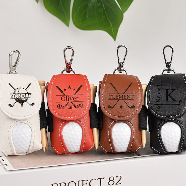 Personalized Leather Golf Ball Bag, Mini Golf Tee Holder