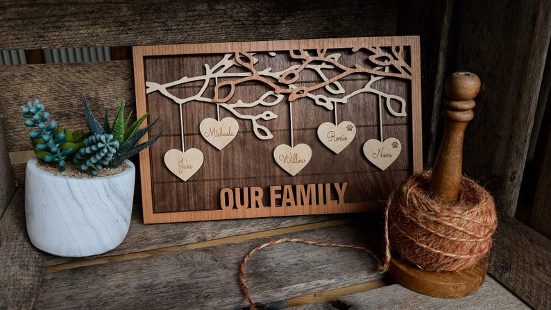 Family Tree Wood Frame - Fully Customized, Mother's Day, Father's Day, Grandma Gift, Mom Gift, Adoption Gift (NO TARIFF/DUTY)