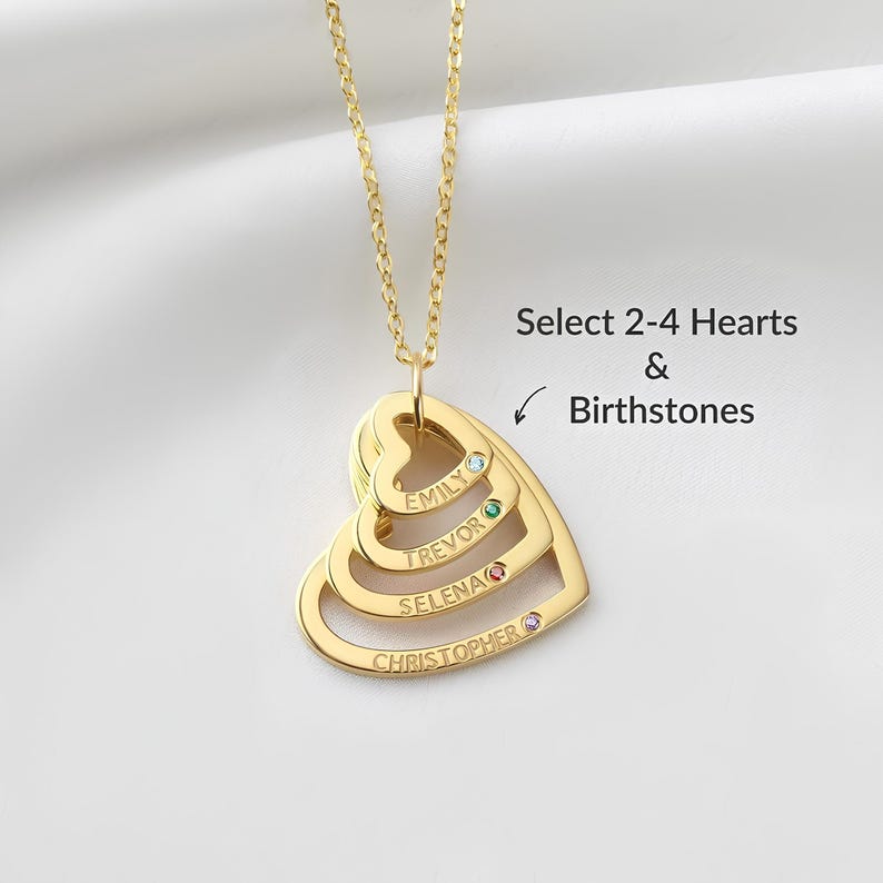 Custom Mom Necklace - Pendant with Children¡¯s Names and Birthstones, Personalized Heart Necklace, Family Jewelry, Mother Necklace with Names
