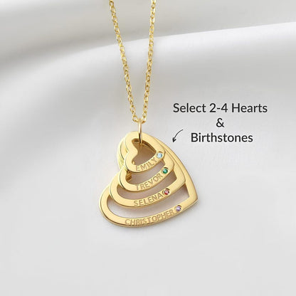 Custom Mom Necklace - Pendant with Children¡¯s Names and Birthstones, Personalized Heart Necklace, Family Jewelry, Mother Necklace with Names