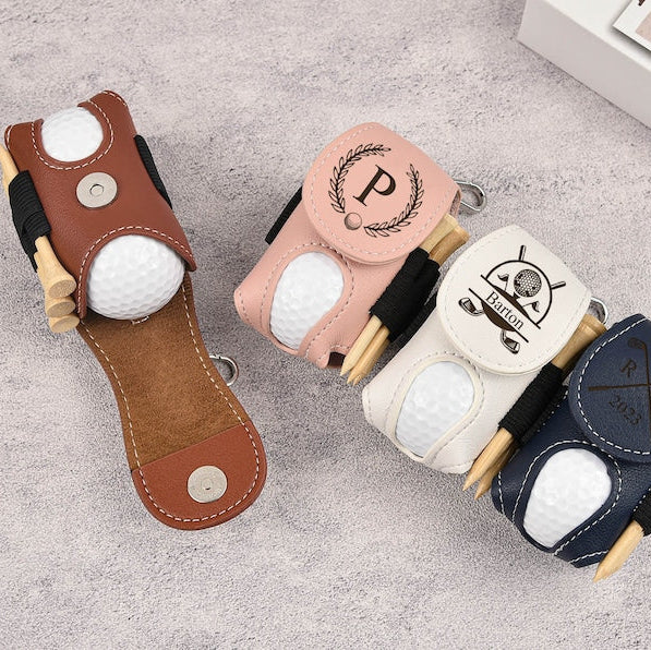 Personalized Leather Golf Ball Bag, Mini Golf Tee Holder