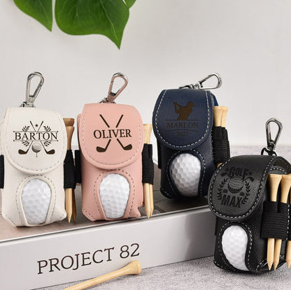 Personalized Leather Golf Ball Bag, Mini Golf Tee Holder