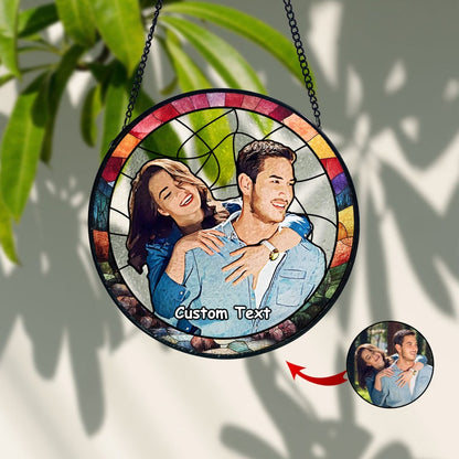 Custom Stained Glass Couples Portrait Suncatcher, Wedding Anniversary Gift