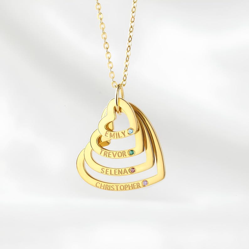 Custom Mom Necklace - Pendant with Children¡¯s Names and Birthstones, Personalized Heart Necklace, Family Jewelry, Mother Necklace with Names