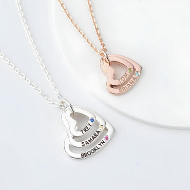 Custom Mom Necklace - Pendant with Children¡¯s Names and Birthstones, Personalized Heart Necklace, Family Jewelry, Mother Necklace with Names