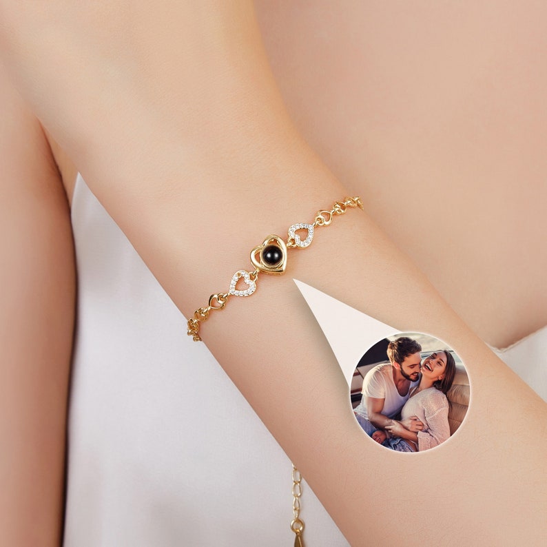 Personalized Photo Projection Heart Bracelet: Custom Memorial Jewelry