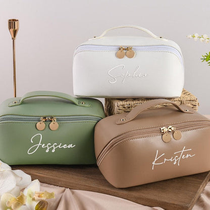 Personalized Leather Embroidered Makeup Bag, Custom Large Capacity Cosmetic Bag, Gift for Women, Gifts for Her, Gift for Mom