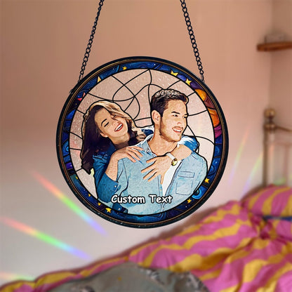 Custom Stained Glass Couples Portrait Suncatcher, Wedding Anniversary Gift
