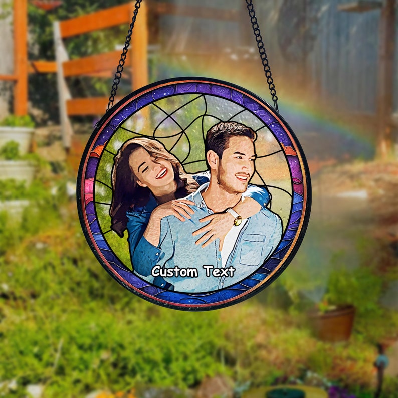 Custom Stained Glass Couples Portrait Suncatcher, Wedding Anniversary Gift