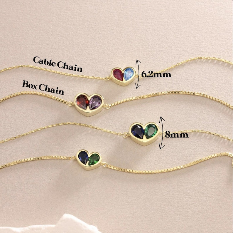 Dainty Birthstone Necklace for Mother's Day gift, Heart Necklace, Personalized Necklace For Her, Mothers Day Gift for Her, Grandma necklace