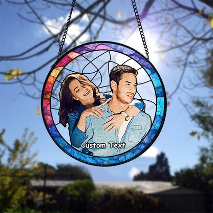 Custom Stained Glass Couples Portrait Suncatcher, Wedding Anniversary Gift