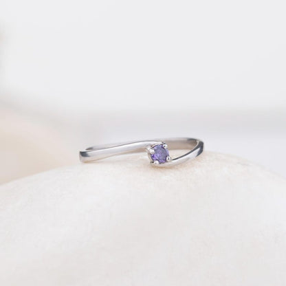 1-4 Birthstone Order Family Ring, Mother Ring Gift, 925K Silver Dainty Ring, Personalized Gift for Her, Christmas Gift, Curved Style Ring