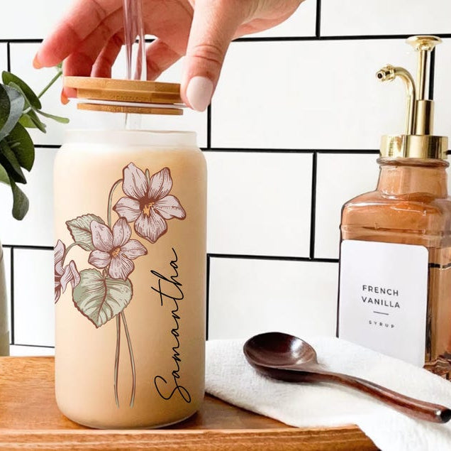 Personalized Birth Flower Tumbler, Gifts for Her, Bridesmaid Proposal Gift, Mother's Day Gift, Birthday Present, Custom Glass Coffee Cup