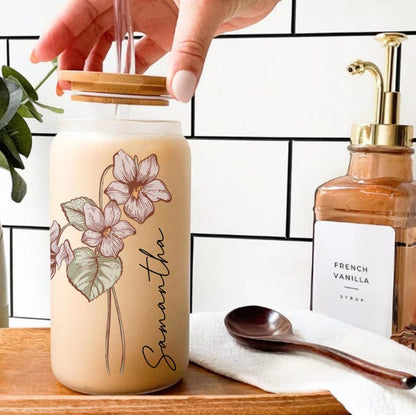 Personalized Birth Flower Tumbler, Gifts for Her, Bridesmaid Proposal Gift, Mother's Day Gift, Birthday Present, Custom Glass Coffee Cup