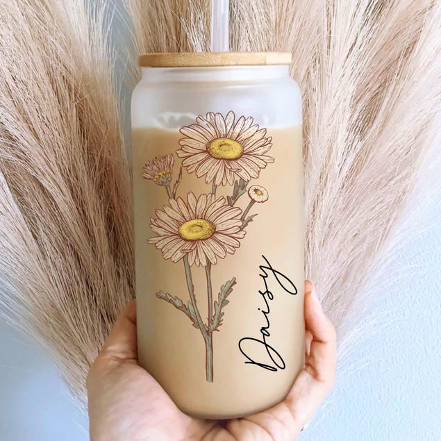 Personalized Birth Flower Tumbler, Gifts for Her, Bridesmaid Proposal Gift, Mother's Day Gift, Birthday Present, Custom Glass Coffee Cup