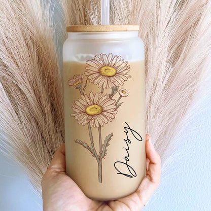 Personalized Birth Flower Tumbler, Gifts for Her, Bridesmaid Proposal Gift, Mother's Day Gift, Birthday Present, Custom Glass Coffee Cup