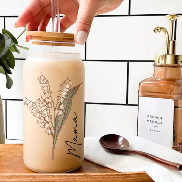 Personalized Birth Flower Tumbler, Gifts for Her, Bridesmaid Proposal Gift, Mother's Day Gift, Birthday Present, Custom Glass Coffee Cup