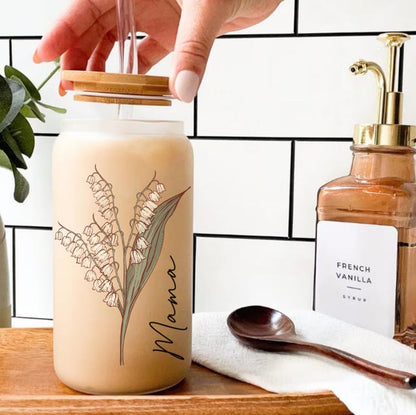 Personalized Birth Flower Tumbler, Gifts for Her, Bridesmaid Proposal Gift, Mother's Day Gift, Birthday Present, Custom Glass Coffee Cup