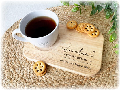 Personalised Engraved Wooden Tea Tray Biscuit Board Drink Coffee Cake Snack Serving Board Mothers Day Gift Birthday Grandad Dad Nan Mum Him