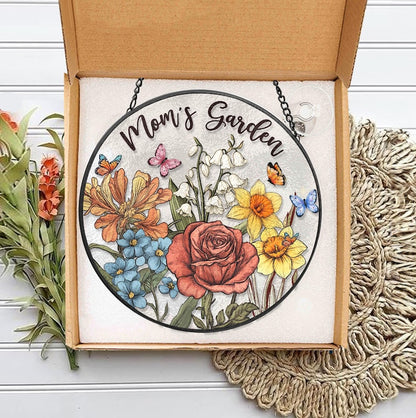 Custom Family Birth Flowers Glass Suncatcher, Custom Mom's Garden Gift, Flower Glass Art, Birth Flower Gift, Mother's Day Gift, Home Decor