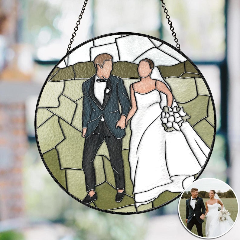 Personalized Couples Gift, Custom Stained Glass Couples Portrait Sun Catcher, Wedding Gift, Anniversary Gift, Valentine's Gift For Boyfriend