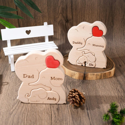 Wooden Elephant Family Puzzle, Animal Family Decor, New Mom Gift, Wedding Anniversary Gifts, Family Name Keepsake, Mother's Day Gift for Mom