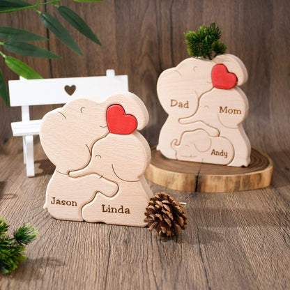 Wooden Elephant Family Puzzle, Animal Family Decor, New Mom Gift, Wedding Anniversary Gifts, Family Name Keepsake, Mother's Day Gift for Mom