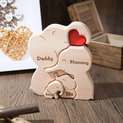 Wooden Elephant Family Puzzle, Animal Family Decor, New Mom Gift, Wedding Anniversary Gifts, Family Name Keepsake, Mother's Day Gift for Mom