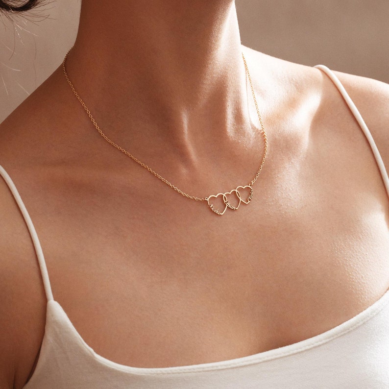 Family Name Necklace with Heart, Multiple Heart Necklace, Kids Name Necklace for Mom, Personalized Necklace, Mother's Day Gift for Wife