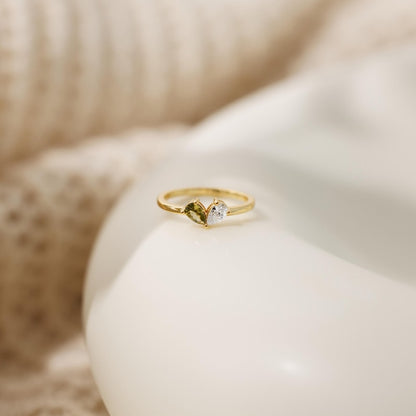 Heart shaped birthstone ring, personalized double birthstone jewelry, birthday surprise, mothers day gift, symbol of friendship and love