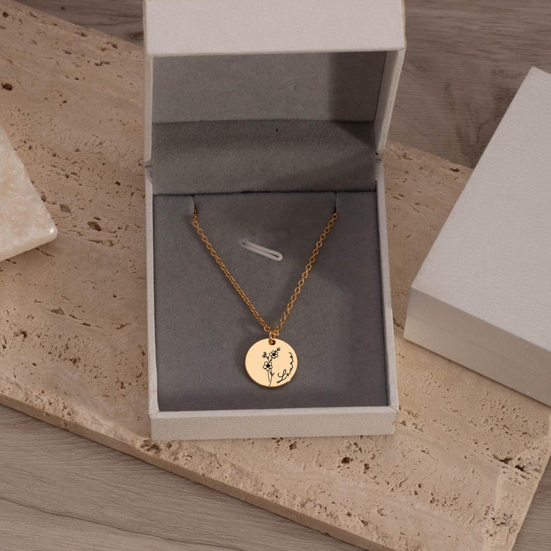 Personalized Birth Flower Necklace with Name, Engraved Floral Necklace, Valentines Days, Necklaces For Women, Birthday Gift, Gift for Her