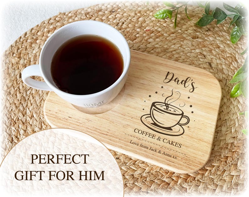 Personalised Engraved Wooden Tea Tray Biscuit Board Drink Coffee Cake Snack Serving Board Mothers Day Gift Birthday Grandad Dad Nan Mum Him