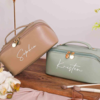 Personalized Leather Embroidered Makeup Bag, Custom Large Capacity Cosmetic Bag, Gift for Women, Gifts for Her, Gift for Mom