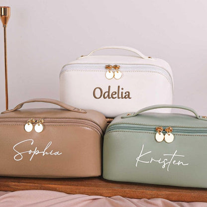 Personalized Leather Embroidered Makeup Bag, Custom Large Capacity Cosmetic Bag, Gift for Women, Gifts for Her, Gift for Mom