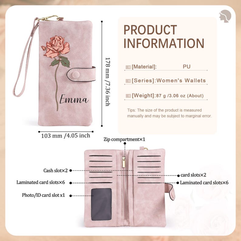 Personalized Leather Wallet for Women, Custom Birth Flower Wallet with Name,Bridesmaid Gift,Mother's Day Gift,Gifts for Her,Gift For Mom