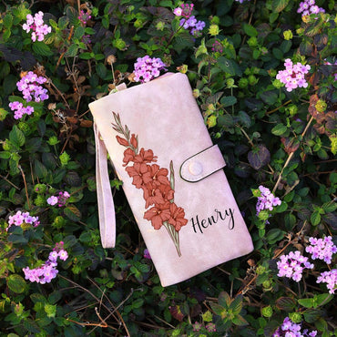 Personalized Leather Wallet for Women, Custom Birth Flower Wallet with Name,Bridesmaid Gift,Mother's Day Gift,Gifts for Her,Gift For Mom