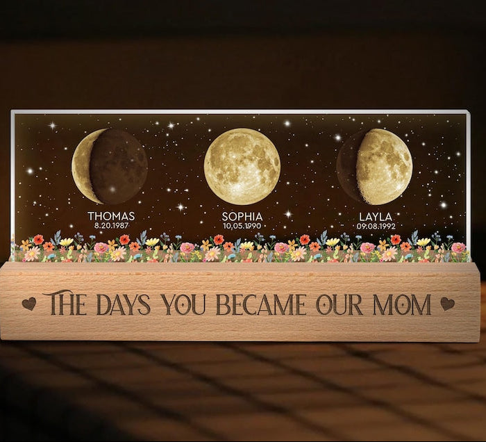 Custom Moon Phase by Date Night Light Gift for Mom, Mothers Day Gift for Grandma, Personalized Mom Moon Phase Lamp, Mom Gifts, Birthday Gift