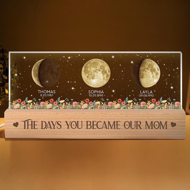 Custom Moon Phase by Date Night Light Gift for Mom, Mothers Day Gift for Grandma, Personalized Mom Moon Phase Lamp, Mom Gifts, Birthday Gift