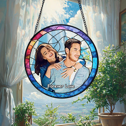Custom Stained Glass Couples Portrait Suncatcher, Wedding Anniversary Gift