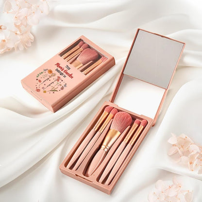 Personalized 1-12 Birth Flower Names Makeup Brush Box Set with 5 Pcs Brushes and Mirror Travel Accessories Mother's Day Gift for Mom Grandma