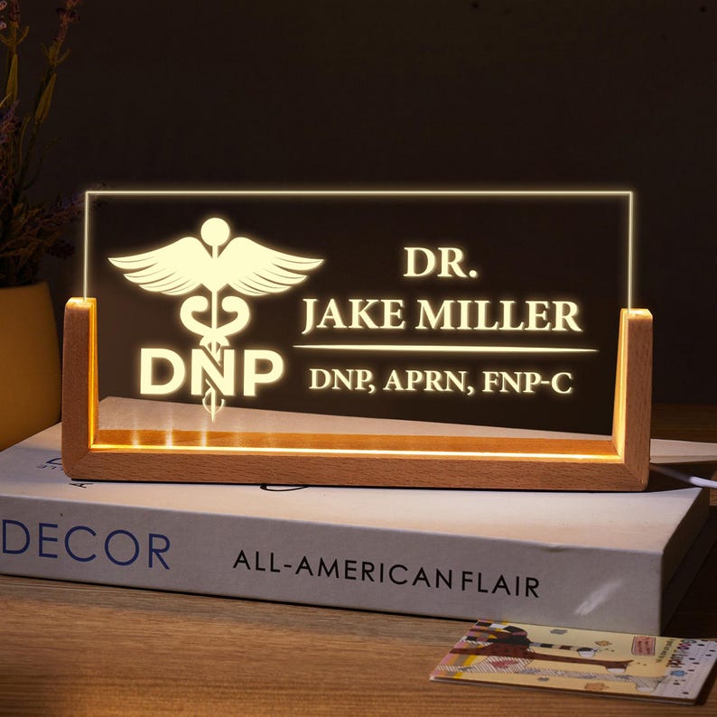 Personalized Medical Desk Sign ¨C Custom Light Up Name Plate for Doctor, DNP, APRN, FNP ¨C Graduation Gift for Healthcare Worker, dnp gifts
