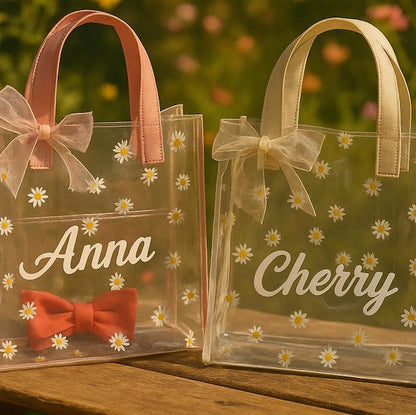 Personalized Clear Daisy Tote | Flower Girl Gift Bag | Bridesmaid Gift | Custom Name Bag Wedding Party Gift Bridal Shower Baby Shower Easter