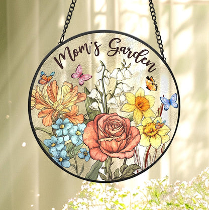 Custom Family Birth Flowers Glass Suncatcher, Custom Mom's Garden Gift, Flower Glass Art, Birth Flower Gift, Mother's Day Gift, Home Decor