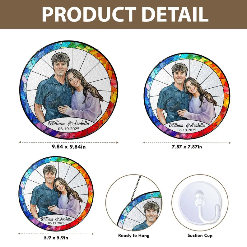 Stained Glass Custom Photo Suncatcher Mother's Day Gift, Wedding Anniversary Couple Potrait Window Decor Gift For Husband/Wife/Grandparents