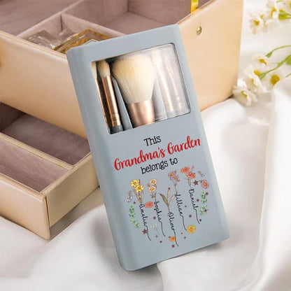 Personalized 1-12 Birth Flower Names Makeup Brush Box Set with 5 Pcs Brushes and Mirror Travel Accessories Mother's Day Gift for Mom Grandma