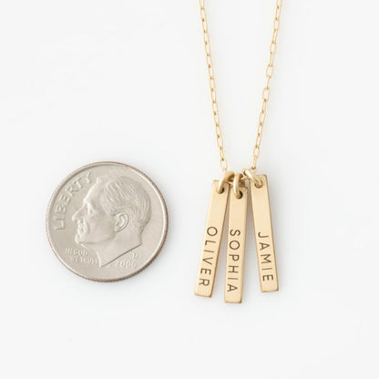 Engraved Vertical Bar Necklace With Multiple Names, Dainty Bar Necklace for Mother's Day Gift in gold or sterling silver, LEILAJewelry