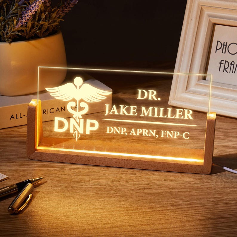 Personalized Medical Desk Sign ¨C Custom Light Up Name Plate for Doctor, DNP, APRN, FNP ¨C Graduation Gift for Healthcare Worker, dnp gifts